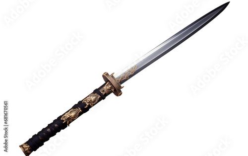 Attractive Japanese Samurai Katana Sword with Decorated Hilt Isolated on Transparent Background PNG.