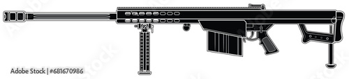 Vector illustration of the Barret M82 semi-automatic anti-materiel rifle on the white background. Black. Left side. photo