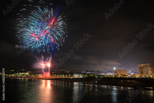 Fireworks during the festival of Semana Grande in Santander, Spain