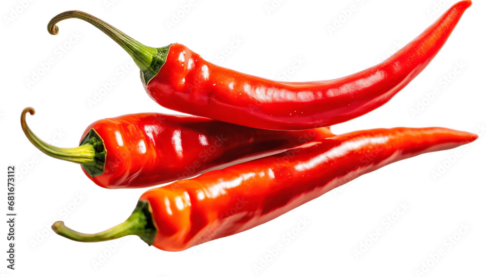 Red hot chili peppers on transparent background