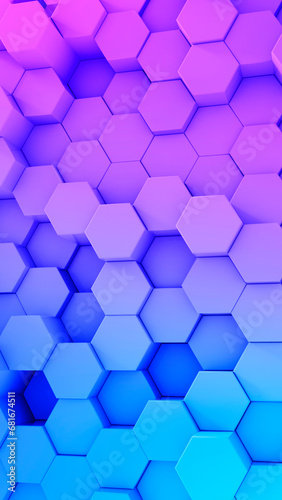 3d abstract hexagon background with ultraviolet gradient color.
