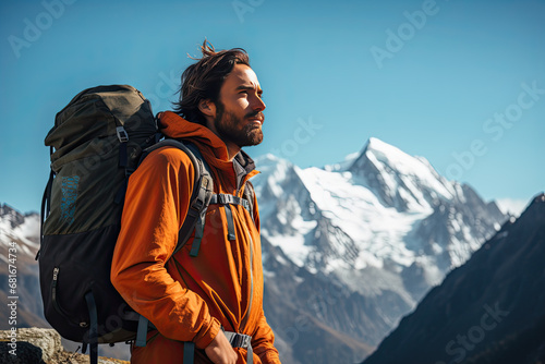 Beautiful male hiker with nice backpack