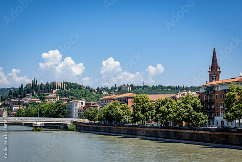 San Pietro verona italy on a hill with cypress trees. Adige river in Verona, Italy © Renata