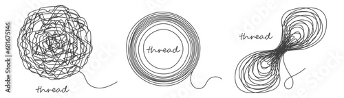Thread ball and ravel icon set isolated on white