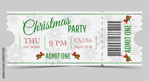Christmas party white ticket template for admit one
