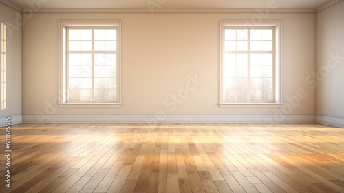 Generative AI  Light empty modern room with wooen floor and glare from the window  interior background for the presentation