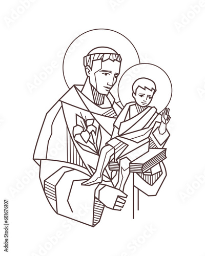 Saint Anthony of Padua and baby Jesus illustration (ID: 681676107)