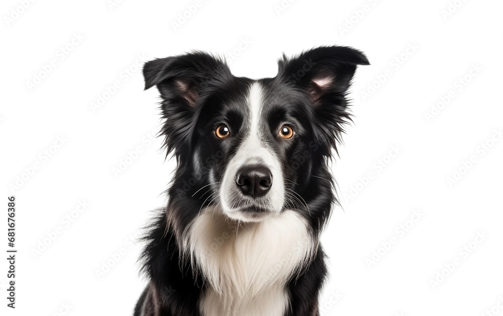 A Loyal and Intelligent Charming Border Collie Dog with Alert Eyes is Standing Isolated on Transparent Background PNG.