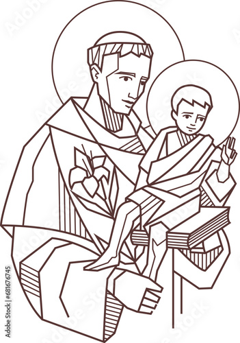 Saint Anthony of Padua and baby Jesus illustration (ID: 681676745)