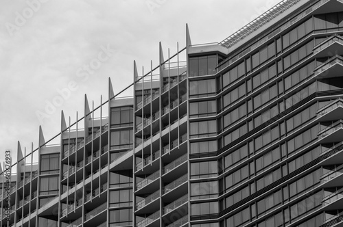 Building Roofline with Facade in Black and White.