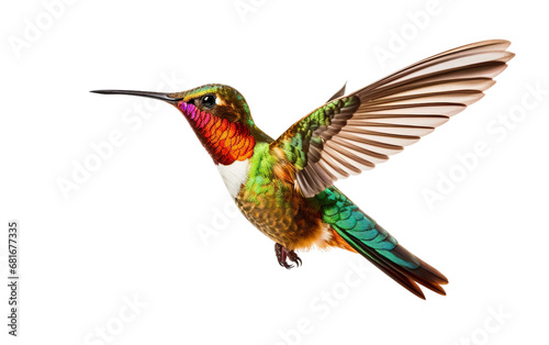 Amazing a Hummingbird Colorful is Flying Isolated on Transparent Background PNG.