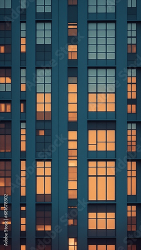 Discover urban elegance in this image featuring tall buildings. A geometric window arrangement. The dense cityscape and modern architectural structure create a captivating composition. Generated Ai