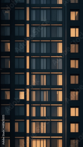 Discover urban elegance in this image featuring tall buildings. A geometric window arrangement. The dense cityscape and modern architectural structure create a captivating composition. Generated Ai