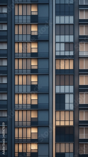 Discover urban elegance in this image featuring tall buildings. A geometric window arrangement. The dense cityscape and modern architectural structure create a captivating composition. Generated Ai