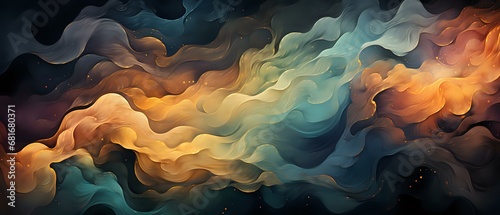 luxury abstract background of painted wavy clouds, warm and muted tones with gold accents