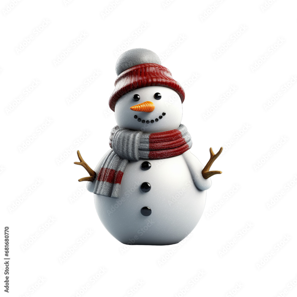 Snowman isolated on transparent background, Generative ai