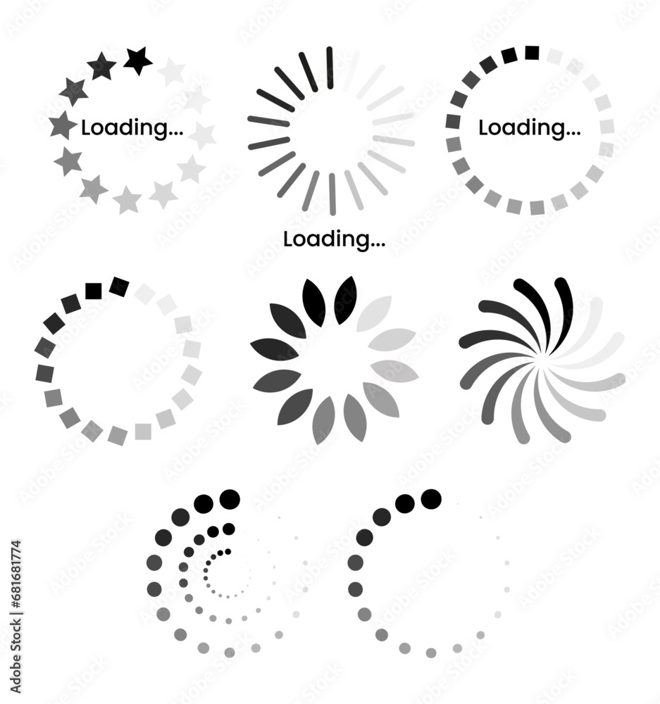 Fototapeta premium Loading icon set. Buffer loader or preloaded. Upload or download Collection of simple web download. 
