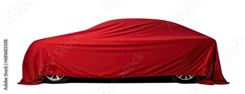 Red fabric draping over a car, cut out photo
