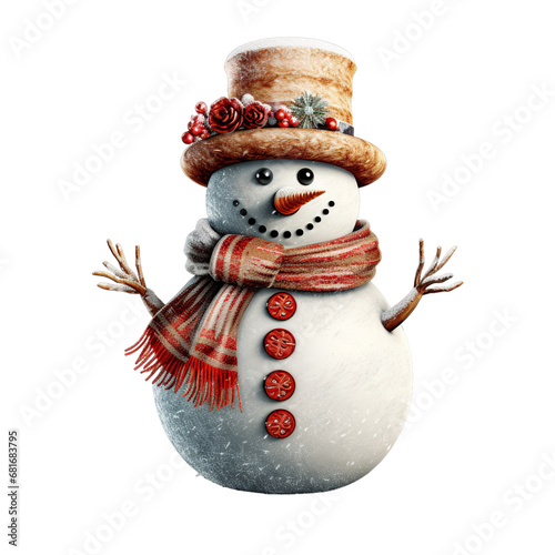 Snowman isolated on transparent background, Generative ai