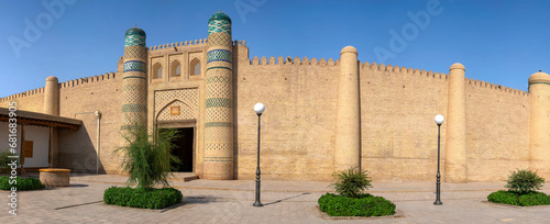 Panorama of the central entrance of the Besh Hovli complex (Nurillabay Khan Palace, XIX century). Khiva, Uzbekistan photo