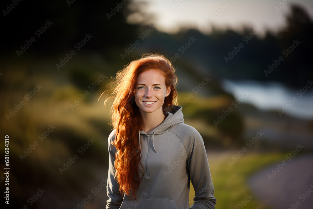 Young pretty redhead woman at outdoors in sportswear Young pretty redhead woman at outdoors in sportswear