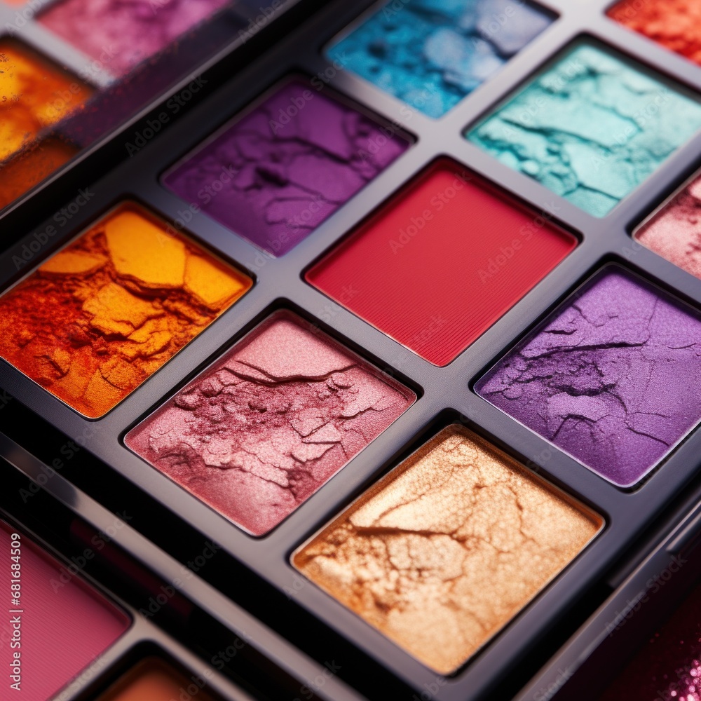 A collection of colorful eyeshadow palettes in various shades and textures A collection of colorful eyeshadow palettes in various shades and textures