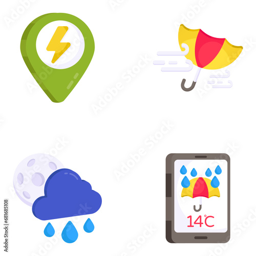 Pack of Online Weather Flat Icons 

