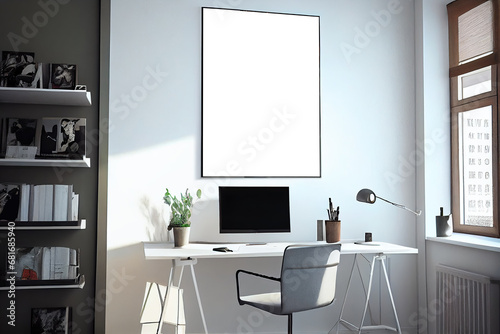 Wall art  poster  framed picture mockup in modern interior  office place  workplace