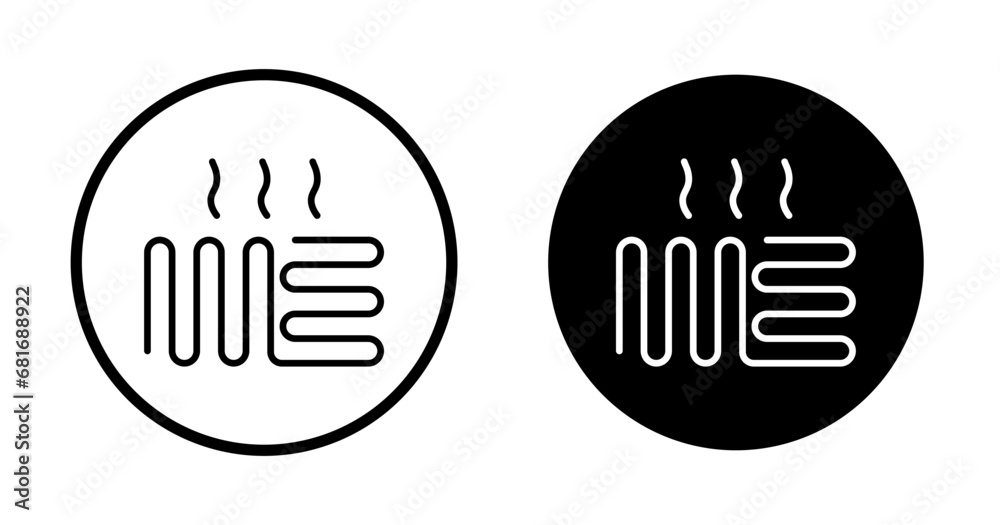 Underfloor Heating vector illustration set. Radiant thermal heater vector illustration symbol for UI designs in black and white color. - obrazy, fototapety, plakaty 