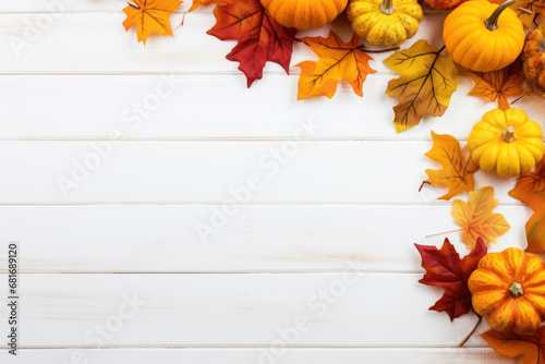 Autumn Festive Decor on White Wooden Background