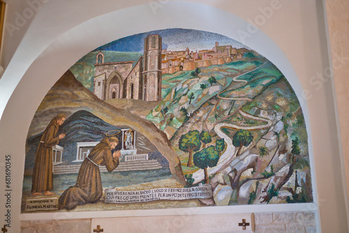 Mosaic art in the monastery called San Matteo in the Gargano mountains, Puglia, Italy photo