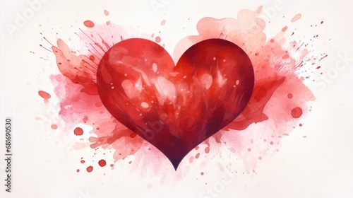  a watercolor painting of a red heart with splots of paint on the bottom of the heart and bottom of the heart. photo