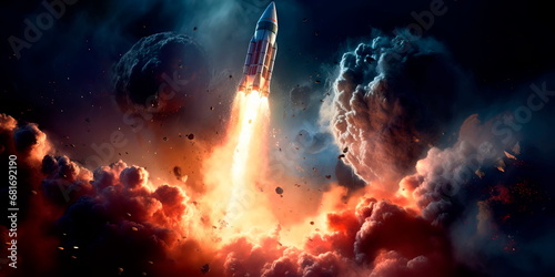rocket soaring into the depths of deep space  leaving the Earth behind in pursuit of the unknown.