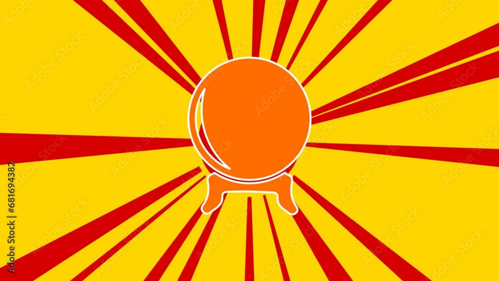 Spirit ball symbol on the background of animation from moving rays of the sun. Large orange symbol increases slightly. Seamless looped 4k animation on yellow background Spirit ball symbol on the background of animation from moving rays of the sun. Large orange symbol increases slightly. Seamless looped 4k animation on yellow background