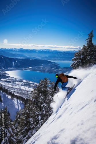 A snowboarder performing a stylish grab trick while riding down a mountain