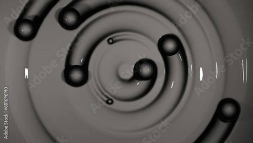 3d Abstract black and white gray loading background with circles sphere. Satisfying physics loop animation with balls in fluid. 4k 30fps y2k