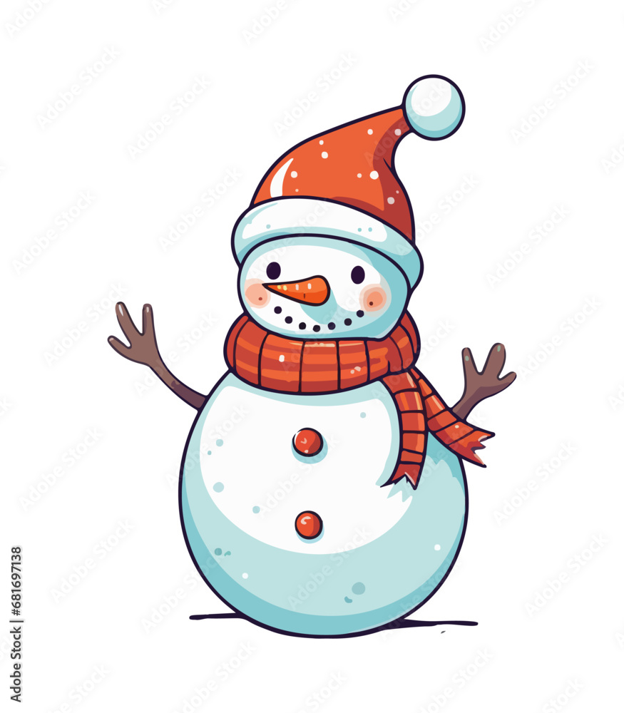 Snowman with a scarf, gloves and hat isolated in a white background in cartoon watercolor style. Flat design. Vector illustration. Snowman with a scarf, gloves and hat isolated in a white background in cartoon watercolor style. Flat design. Vector illustration.