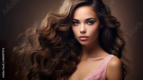 beautiful woman with stylish shiny hair, fashionable female with wavy stylish haircut, shampoo ads concept