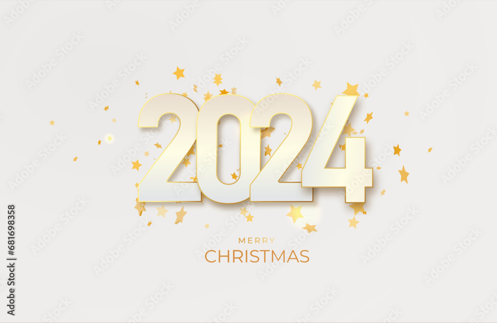 2024 New Year gold metal number. Happy New Year and Merry Christmas with this greeting card. Festive spirit. Vector 2024 New Year gold metal number. Happy New Year and Merry Christmas with this greeting card. Festive spirit. Vector