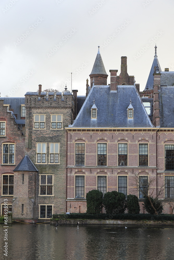 Binnenhof Building Exterior Detail Seen From the Hofvijver Pond in the Hague, Netherlands