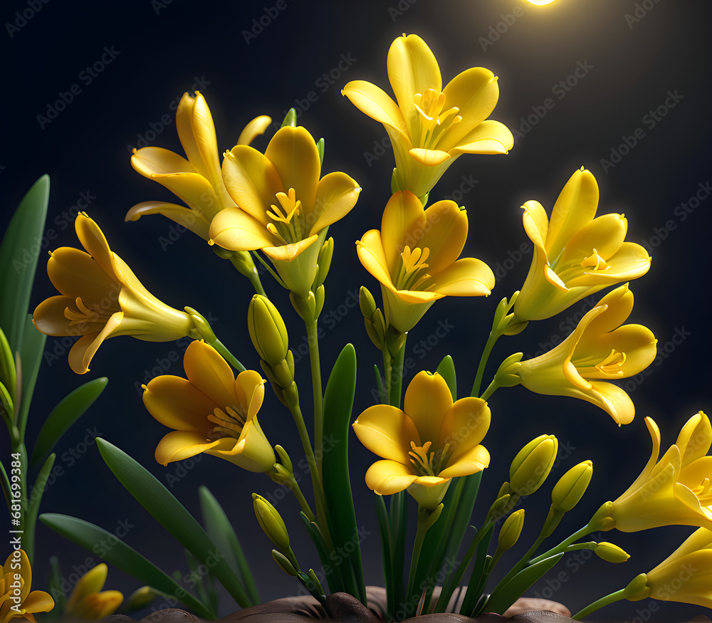 Golden Blooms: Capturing the Essence of South Africa with Yellow Freesia. generative AI Golden Blooms: Capturing the Essence of South Africa with Yellow Freesia. generative AI
