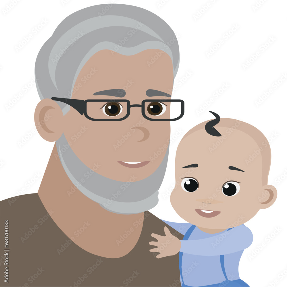 Grandfather with baby son. vector illustration. Flat design. Grandfather with baby son. vector illustration. Flat design.