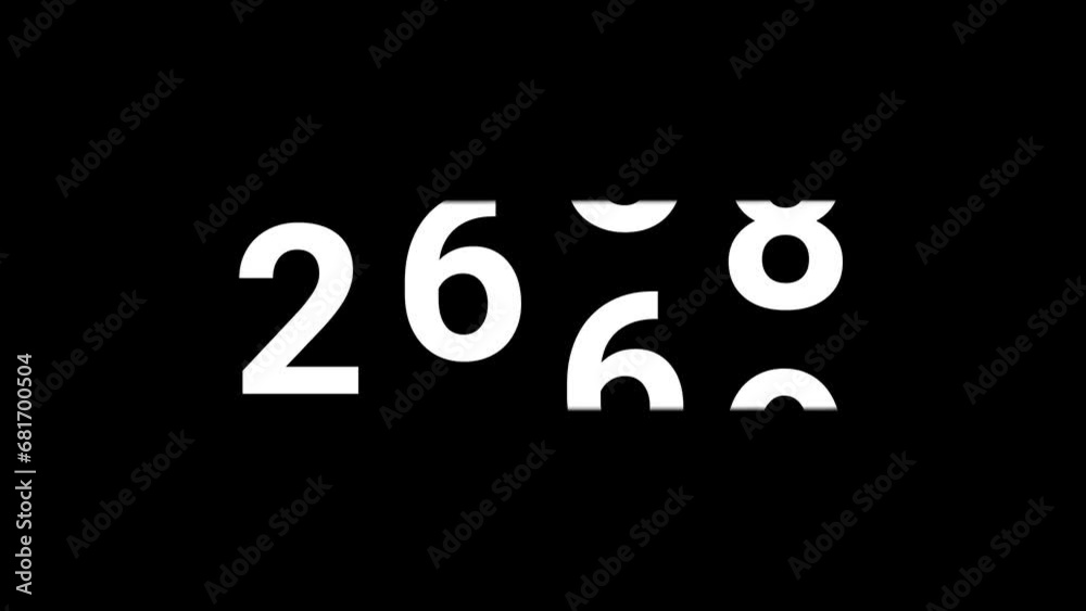 Happy new year 2024 number count motion graphics on black background. Simply slide up and slide down random numbers. White color on black bg. 2024 Happy New Year celebration concept