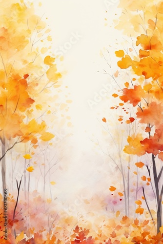 Vibrant Watercolor Autumn Background. Generative Ai