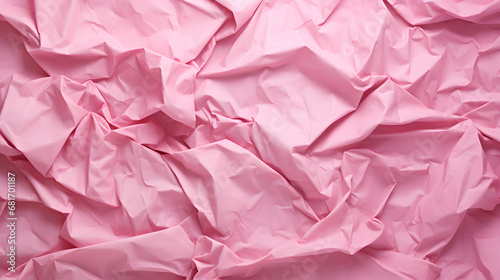 Pink colored crumpled paper background. AI generative