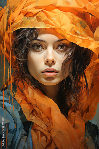 Colorful charcoal sketch female portrait