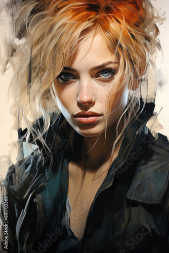 Colorful charcoal sketch female portrait