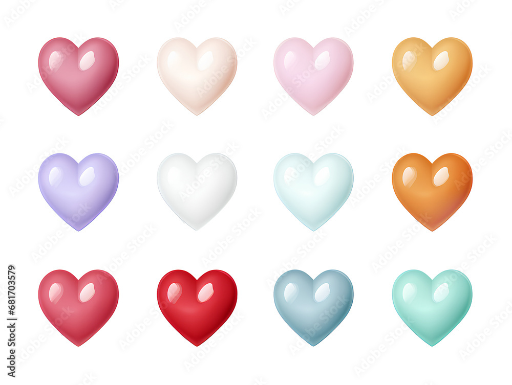 set of hearts on PNG transparent background