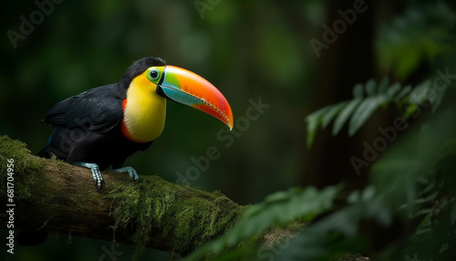 Toucan perching on branch, vibrant colors in tropical rainforest generated by AI © Jeronimo Ramos