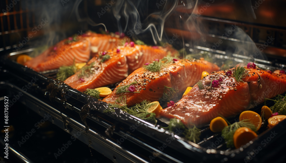 Grilled seafood and meat, fresh and healthy, cooked outdoors generated by AI Grilled seafood and meat, fresh and healthy, cooked outdoors generated by AI